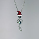 Holiday UFO Alien with Red Santa Hat Holding Crystal Ball Silver Finish Pendant Necklace NK-695