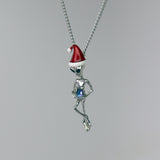 Holiday UFO Alien with Red Santa Hat Holding Crystal Ball Silver Finish Pendant Necklace NK-695