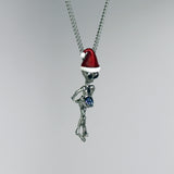 Holiday UFO Alien with Red Santa Hat Holding Crystal Ball Silver Finish Pendant Necklace NK-695