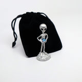 Alien Holding Faceted Blue Crystal Ball Pewter Statue S-006