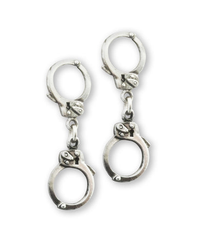 Double Handcuff Post Earrings Silver Pewter Dangle #011