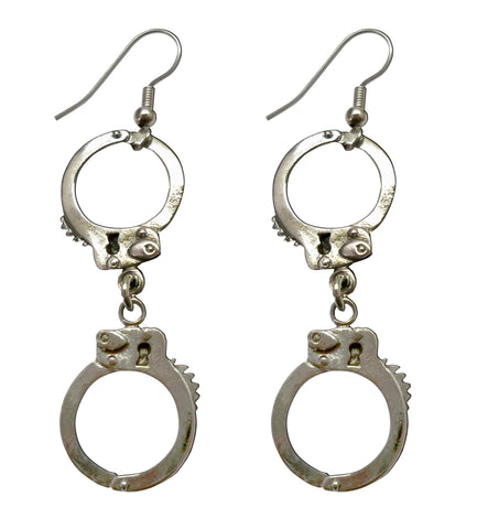 Double Handcuff Dangle Earrings In Silver Pewter #076L