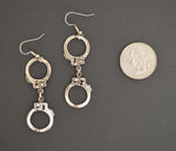 Double Handcuff Dangle Earrings In Silver Pewter #076L