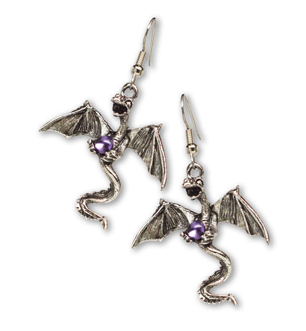 Mystical Dragon Pewter Earrings Medieval Renaissance Jewelry #1004