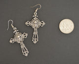 Gothic Skull on Filigree Cross Silver Pewter Earrings #1005