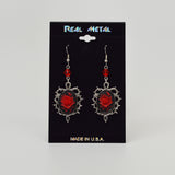 Gothic Red Rose Cameo Earrings Surrounded by Thorns with Red Bead #1011