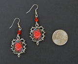 Gothic Red Rose Cameo Earrings Surrounded by Thorns with Red Bead #1011