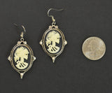 Gothic Lolita Cameo Ivory on Black Earrings with Five Austrian Crystals #1012