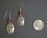 Gothic Lolita Skull Cameo Earrings Silver Pewter with Red Beads #1013