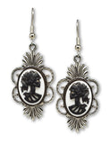 Gothic Lolita Skull Cameo Dangle Earrings Black on White #1014BW