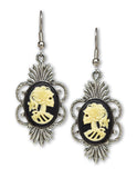 Gothic Lolita Skull Cameo Dangle Earrings Ivory on Black #1014I