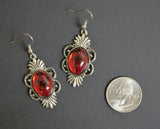 Gothic Blood Red Cabochon Earrings in Silver Pewter Frame #1014R