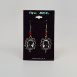 Gothic Lolita Skull Cameo Black on White Wrapped in Thorns Dangle Earrings #1015BW