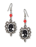 Gothic Lolita Skull Cameo Black on White Wrapped in Thorns Dangle Earrings #1015BW