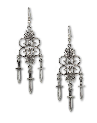Gothic Multi Dagger Chandilier Medieval Renaissance Earrings #1016
