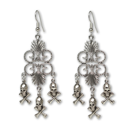 Gothic Skull and Crossbones Chandelier Dangle Earrings #1017