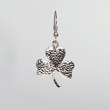 Irish Shamrock Dangle Earrings Green Enamel on Silver Finish Pewter #1037