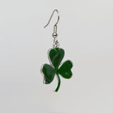 Irish Shamrock Dangle Earrings Green Enamel on Silver Finish Pewter #1037