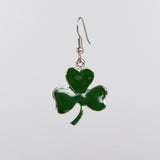 Irish Shamrock Dangle Earrings Green Enamel on Silver Finish Pewter #1037