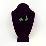 Irish Shamrock Dangle Earrings Green Enamel on Silver Finish Pewter #1037