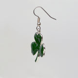 Irish Shamrock Dangle Earrings Green Enamel on Silver Finish Pewter #1037