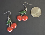 Retro Red Cherries Classic Pewter Earrings #1043