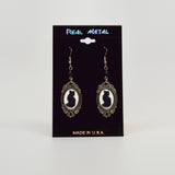 Black Cat Cameo Dangle Earrings with Black Bead #1047
