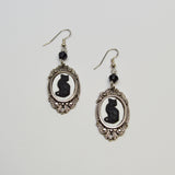 Black Cat Cameo Dangle Earrings with Black Bead #1047