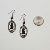 Black Cat Cameo Dangle Earrings with Black Bead #1047