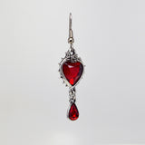 Gothic Romance Red Heart Crystal Dangle Earrings in Thorns #1048