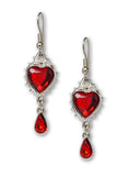 Gothic Romance Red Heart Crystal Dangle Earrings in Thorns #1048