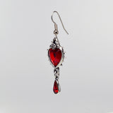 Gothic Romance Red Heart Crystal Dangle Earrings in Thorns #1048