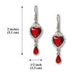Gothic Romance Red Heart Crystal Dangle Earrings in Thorns #1048