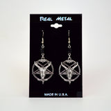 Baphomet Satanic Goat Head Inverted Pentagram Silver Finish Dangle Earrings