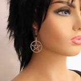 Gothic Pentacle with Black Bead Silver Medieval Renaissance Dangle Earrings #809BD