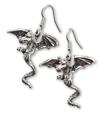 Mystical Dragon Earrings Silver Finish Medieval Renaissance Jewelry #818