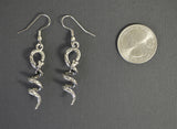 Coiled Snakes Hissing Serpents Silver Finish Pewter Dangle Earrings #827