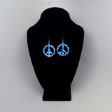 Purple Blue Hippie Tie Dye Peace Sign Enamel on Pewter Dangle Earrings