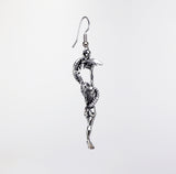 Gothic Maiden Wrapped In Dragon Holding Sword Silver Finish Pewter Earrings with Earring Wires #865