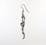 Gothic Maiden Wrapped In Dragon Holding Sword Silver Finish Pewter Earrings with Earring Wires #865