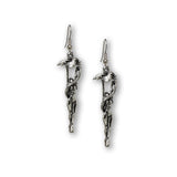 Gothic Maiden Wrapped In Dragon Holding Sword Silver Finish Pewter Earrings with Earring Wires #865