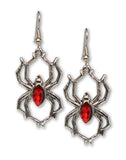 Gothic Spider with Red Stone Body Silver Pewter Earrings #952R