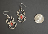 Gothic Spider with Red Stone Body Silver Pewter Earrings #952R