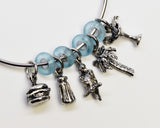 Paradise Parrot Head Wire Bracelet with Five Charms and Blue Beads B-JBBR