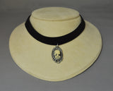 Black Velvet Choker with Lolita Cameo Ivory on Black in Silver Frame CH-1024IB