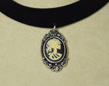 Black Velvet Choker with Lolita Cameo Ivory on Black in Silver Frame CH-1024IB