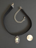Black Velvet Choker with Lolita Cameo Ivory on Black in Silver Frame CH-1024IB