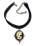 Black Velvet Choker with Gothic Lolita Cameo Ivory on Black CH-2000