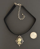 Black Velvet Choker with Gothic Lolita Cameo Ivory on Black CH-2000