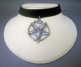 Black Velvet Choker with Baphomet in Silver Pewter CH-546